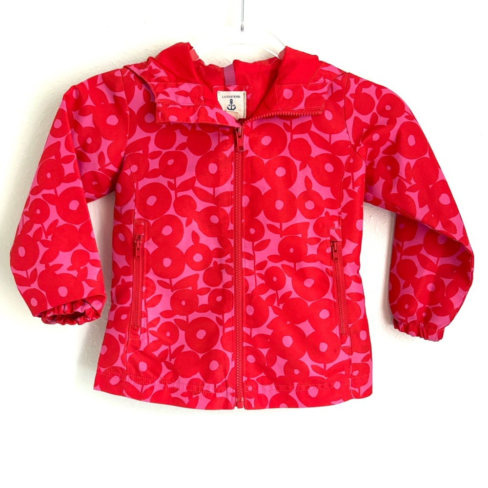 Land’s End | Girls Lightweight Pink Red Floral Zip Up Jacket w Hood Size 4